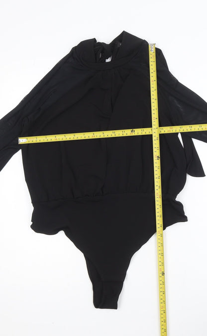 Boohoo Women’s Black High Neck Tie Wrap Bodysuit Blouse Size 14