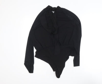Boohoo Women’s Black High Neck Tie Wrap Bodysuit Blouse Size 14