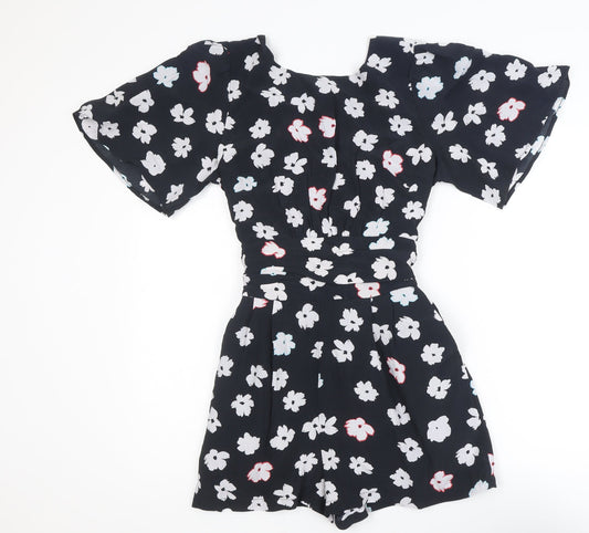 Dancing Leopard Women's Black Floral Wrap Short Dress Size 10