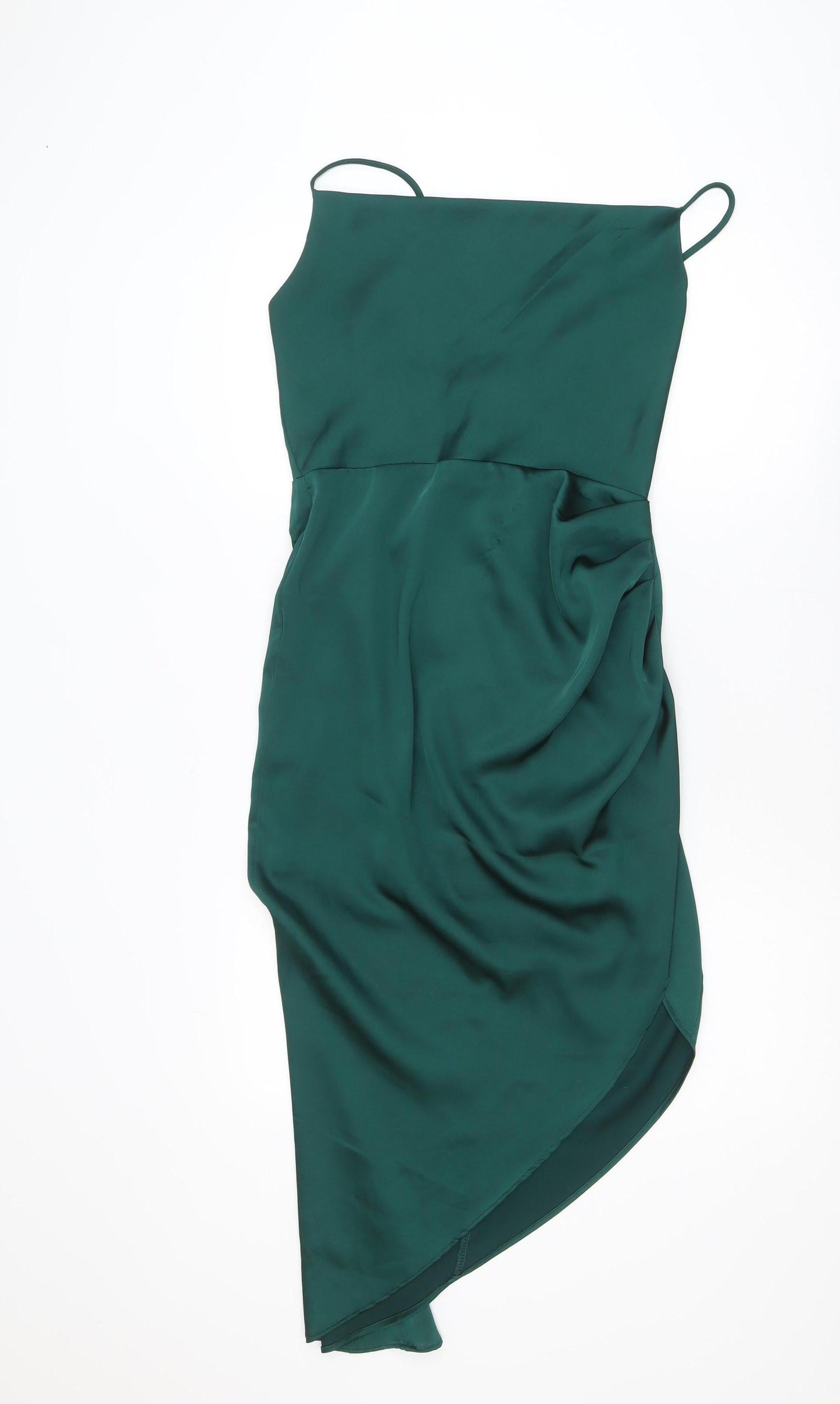 Vera & Lucy Women Green Midi Slip Dress Size M Asymmetric Ruffle