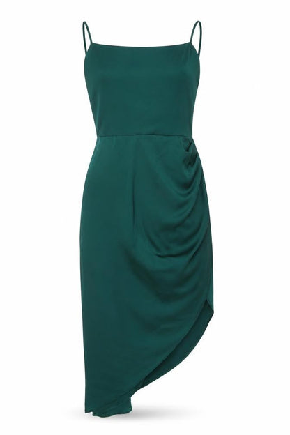Vera & Lucy Women Green Midi Slip Dress Size M Asymmetric Ruffle