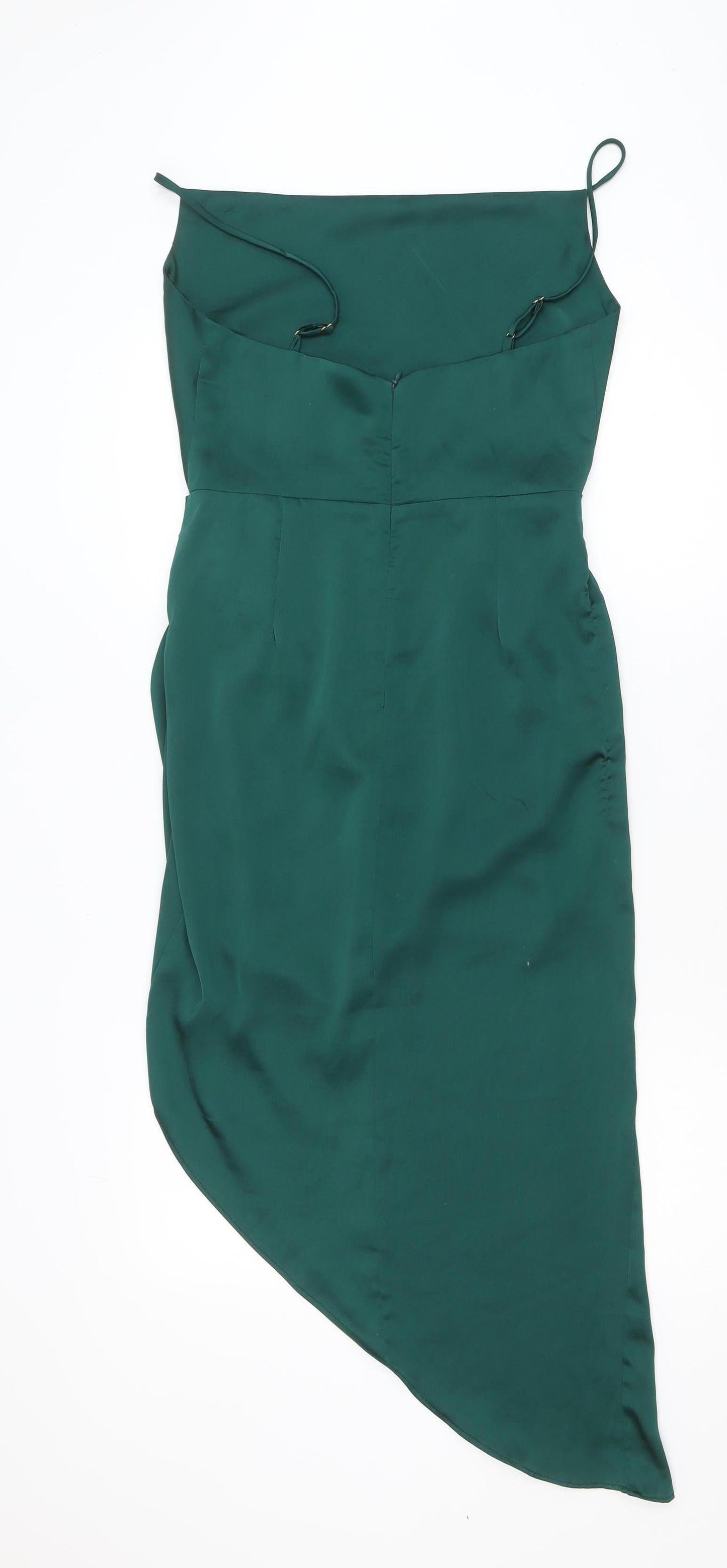 Vera & Lucy Women Green Midi Slip Dress Size M Asymmetric Ruffle