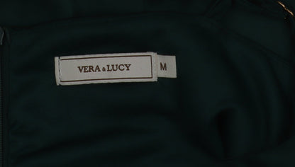 Vera & Lucy Women Green Midi Slip Dress Size M Asymmetric Ruffle