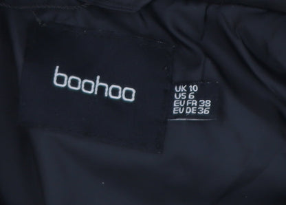 Boohoo Women's Black Long Hooded Puffer Coat Size 10 Fur Trim Winter