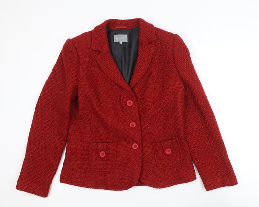 Marks and Spencer Per Una Red Wool Blend Bouclé Blazer Size 14 Jacket