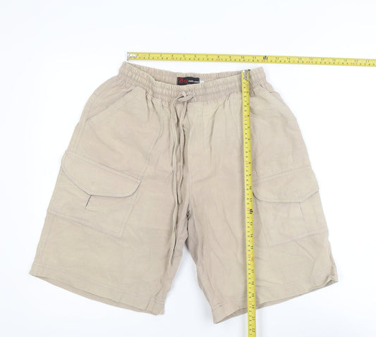 B12 Casual Wear Men's Beige Cargo Shorts L Elastic Waist Cotton