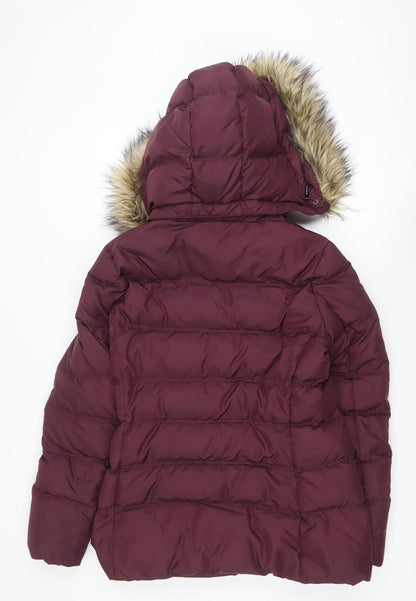 Tommy Hilfiger Womens Burgundy Hooded Puffer Jacket Size M