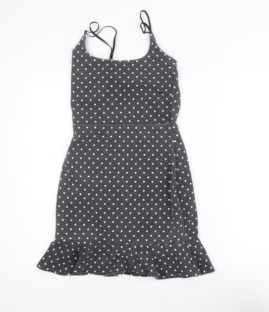 In The Style Women Black Polka Dot Slip Dress Size 8