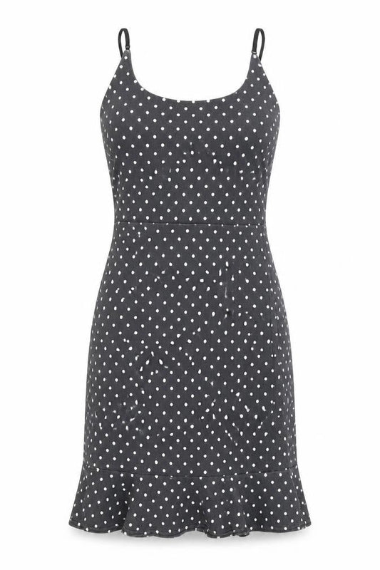 Front view of In The Style Women Black Polka Dot Slip Dress, size 8
