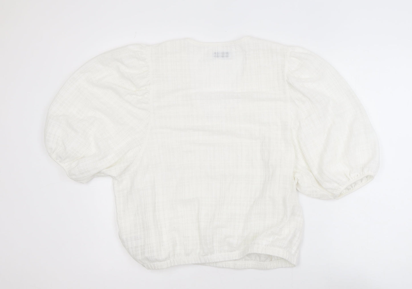 Gallery Women’s Ivory Puff Sleeve V-Neck Cropped Blouse Size M