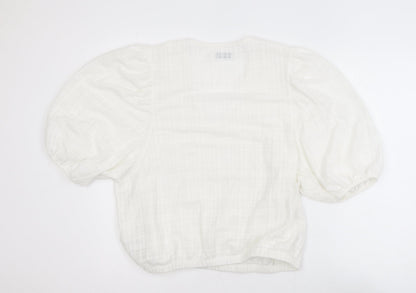 Gallery Women’s Ivory Puff Sleeve V-Neck Cropped Blouse Size M