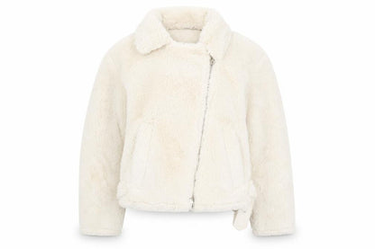 Topshop Women's Ivory Faux Fur Biker Jacket Size 8