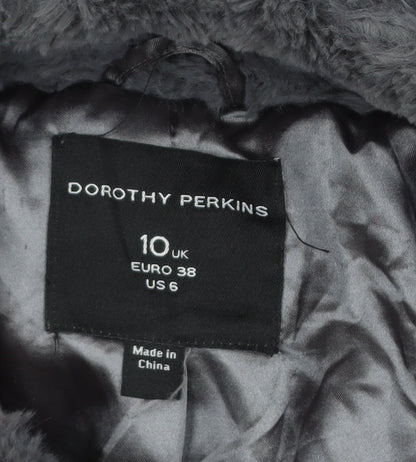 Dorothy Perkins Women's Grey Faux Fur Jacket Size 10 Regular