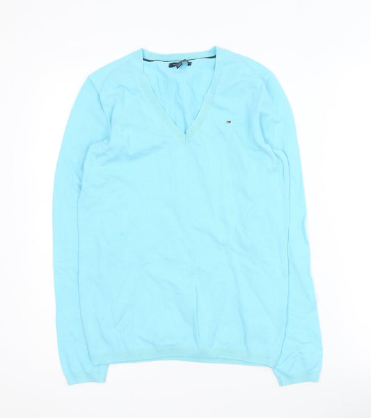 Tommy Hilfiger Women's Blue V-Neck Cotton Pullover Jumper S