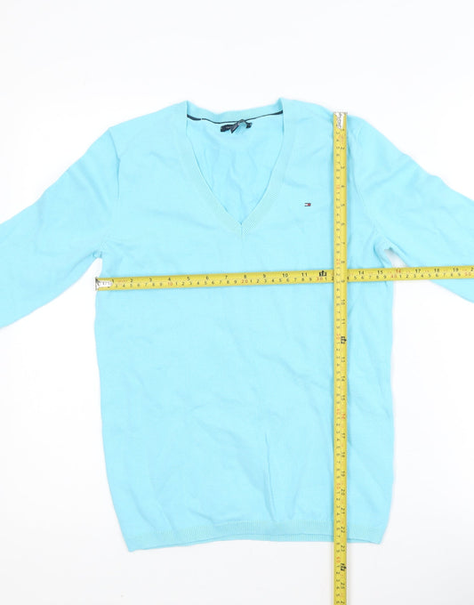 Tommy Hilfiger Women's Blue V-Neck Cotton Pullover Jumper S