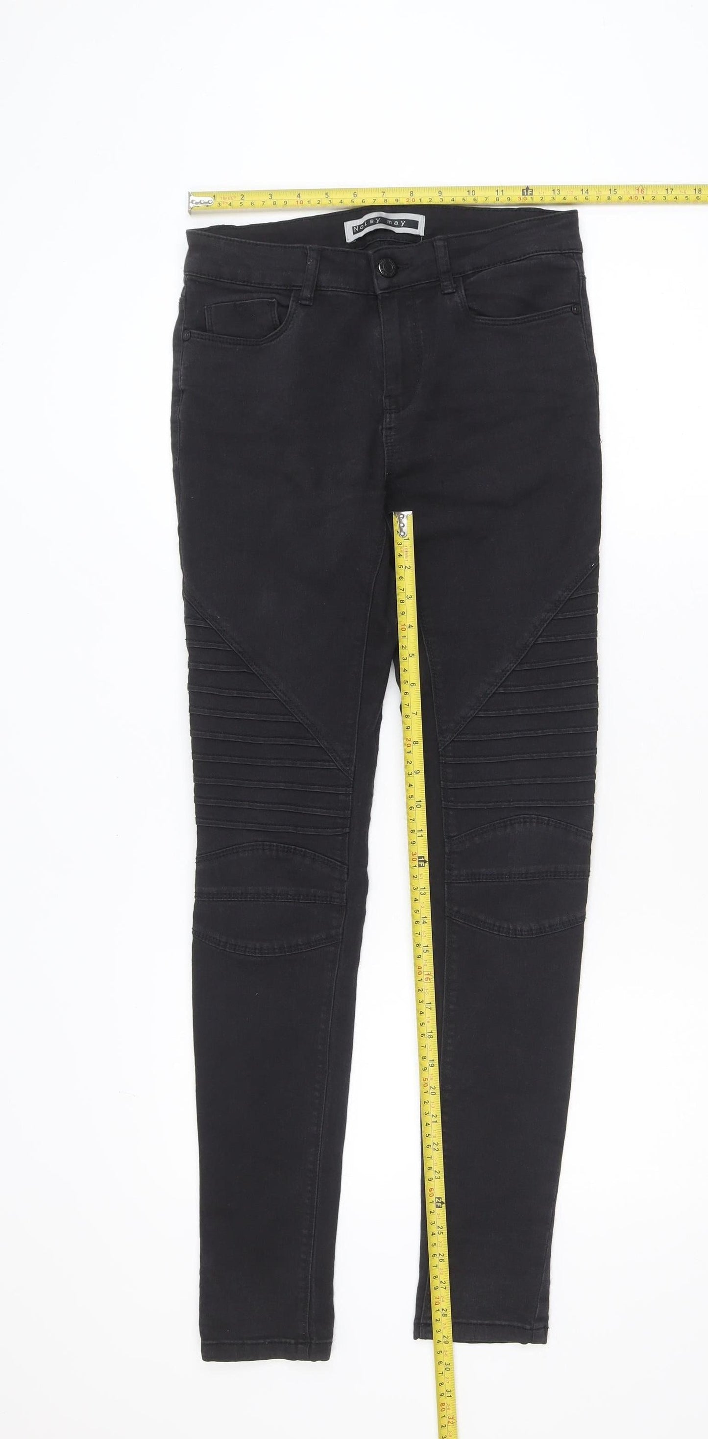 Noisy May Womens Black Biker Skinny Jeans Size M Mid Rise Stretch
