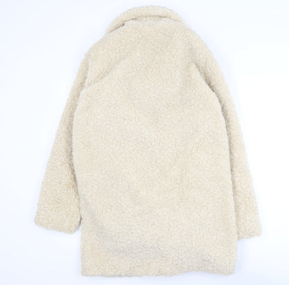F&F Women’s Beige Faux Shearling Teddy Coat XS Double Breasted Winter Jacket