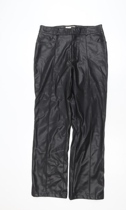 Stradivarius Womens Black Faux Leather Straight Trousers Size 12