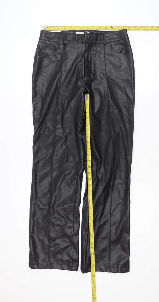 Stradivarius Womens Black Faux Leather Straight Trousers Size 12