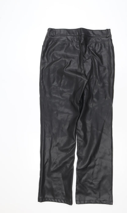 Stradivarius Womens Black Faux Leather Straight Trousers Size 12