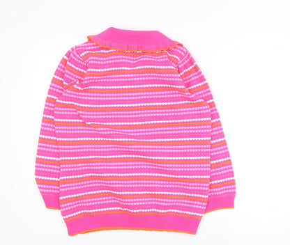 Savida Women Pink Striped Collared Henley Jumper Size 14