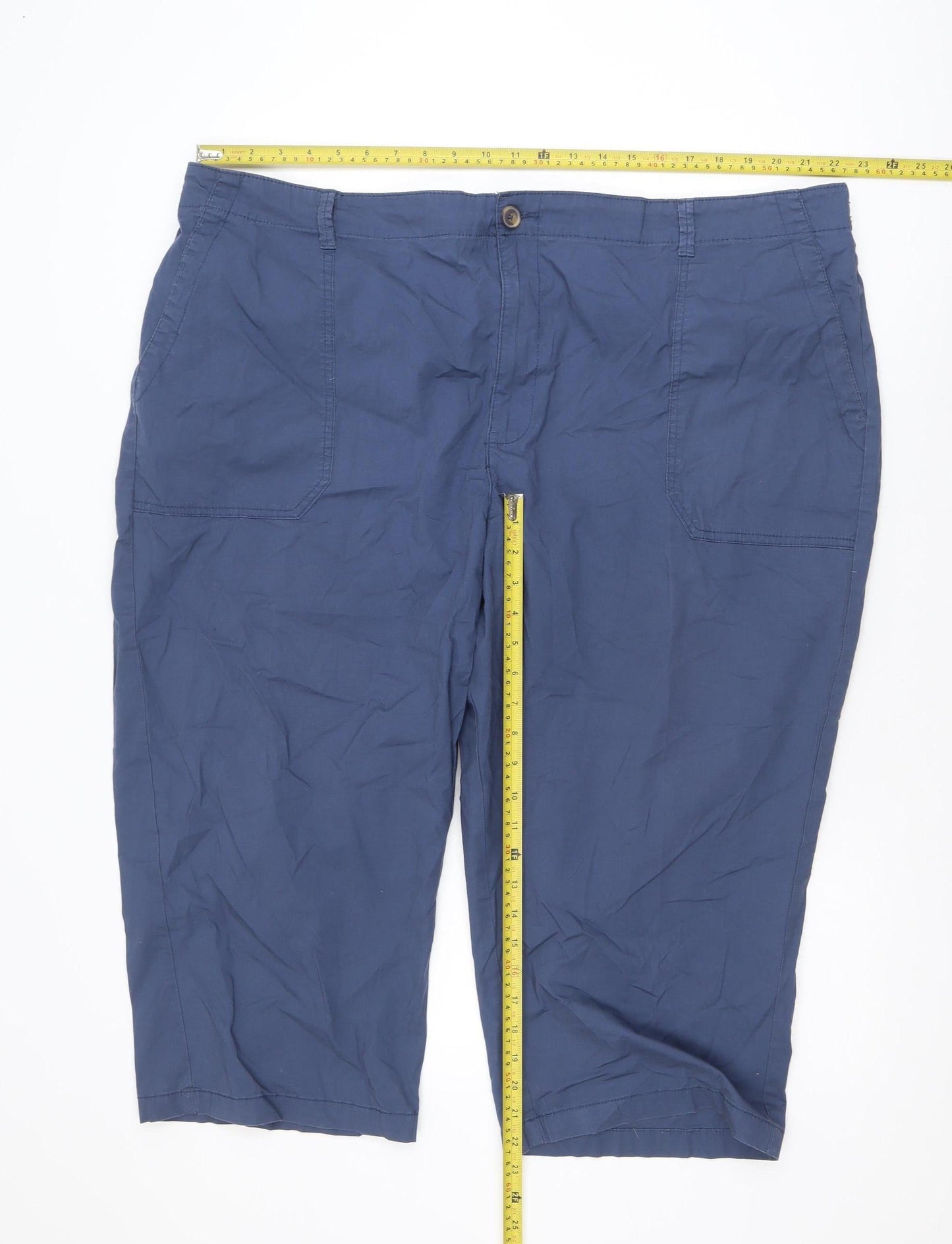Dunnes Men's Blue Cotton Stretch Cargo Shorts Size 24 Elastic Waist