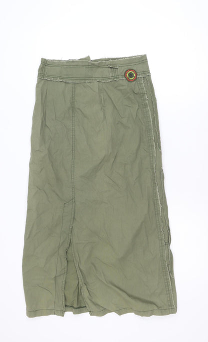 Be You Women's Green Cotton Midi Skirt Size 6 Bohemian Style