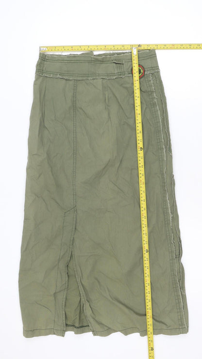 Be You Women's Green Cotton Midi Skirt Size 6 Bohemian Style
