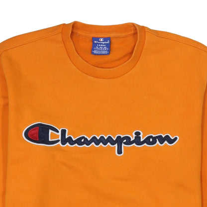Champion Men's Orange Logo Pullover Sweatshirt Size L