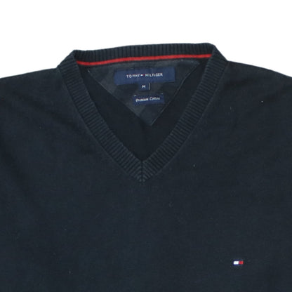 Tommy Hilfiger Men's Black M V-Neck Cotton Jumper Classic Knit