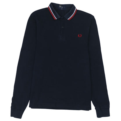 Fred Perry Men's Blue Long Sleeve Slim Fit Polo Shirt Size S