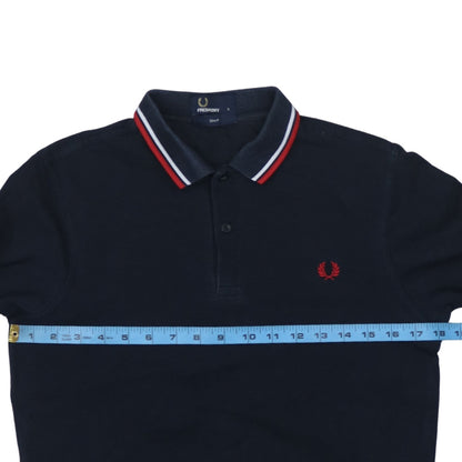 Fred Perry Men's Blue Long Sleeve Slim Fit Polo Shirt Size S