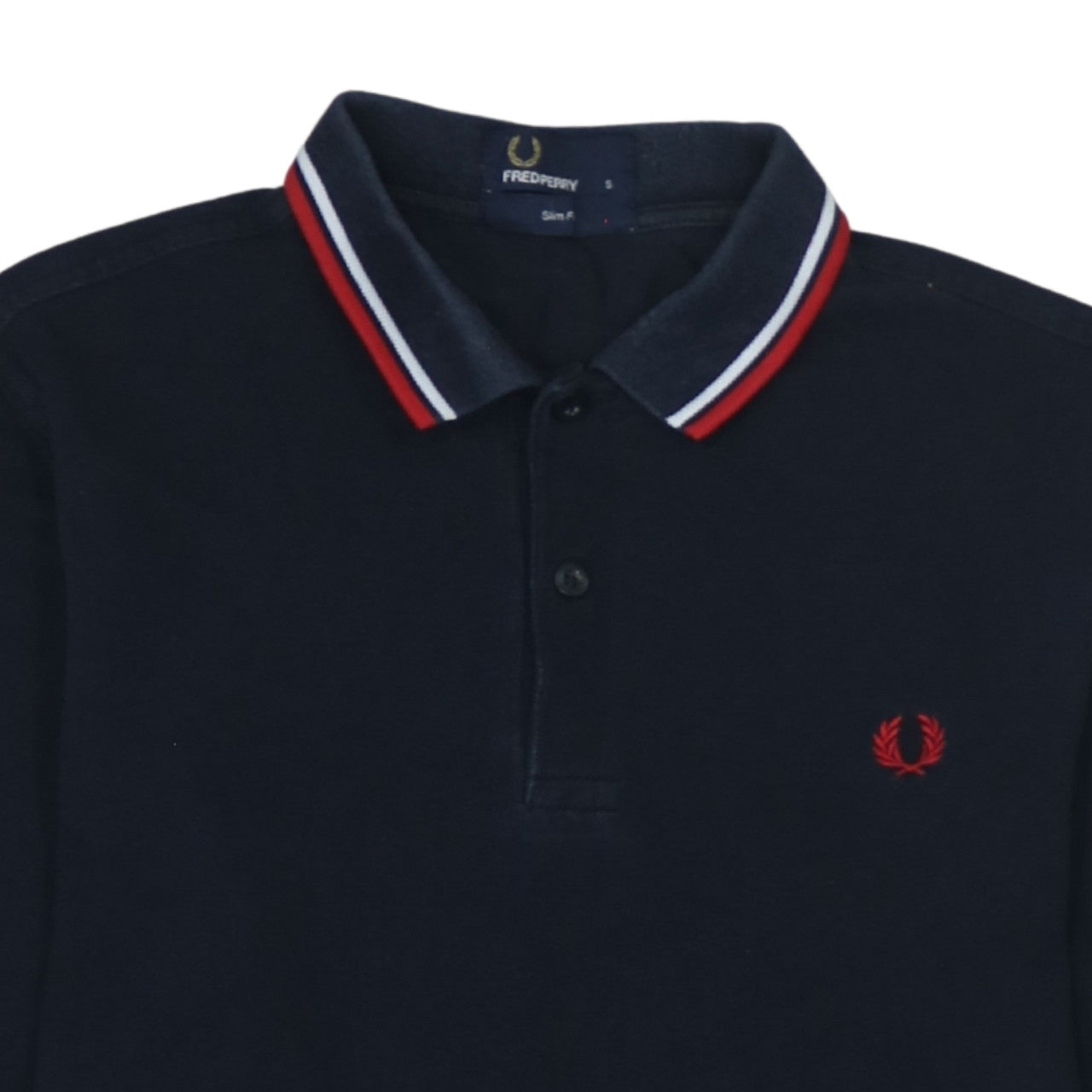Fred Perry Men's Blue Long Sleeve Slim Fit Polo Shirt Size S