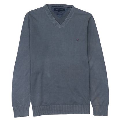 Tommy Hilfiger Men's Grey V-Neck Cotton Jumper Size M