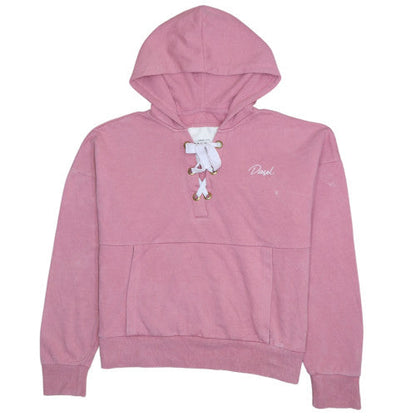 Diesel Womens Pink Lace Up Hoodie Large Cotton Pullover