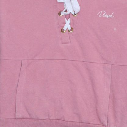 Diesel Womens Pink Lace Up Hoodie Large Cotton Pullover
