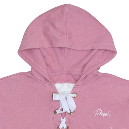 Diesel Womens Pink Lace Up Hoodie Large Cotton Pullover