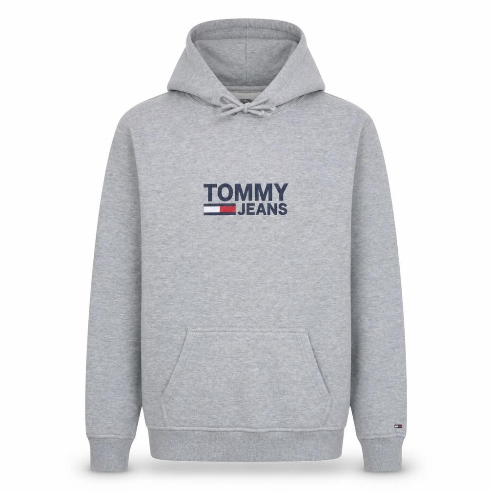 Tommy Jeans Men's Grey S Pullover Hoodie with Logo, Regular Fit
