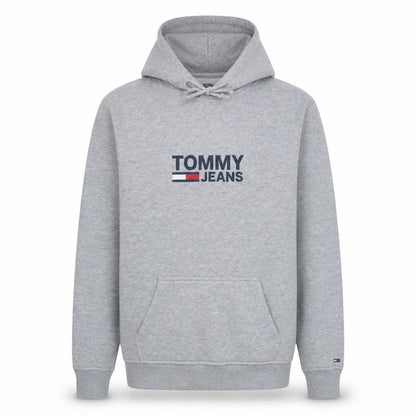 Tommy Jeans Men's Grey S Pullover Hoodie with Logo, Regular Fit