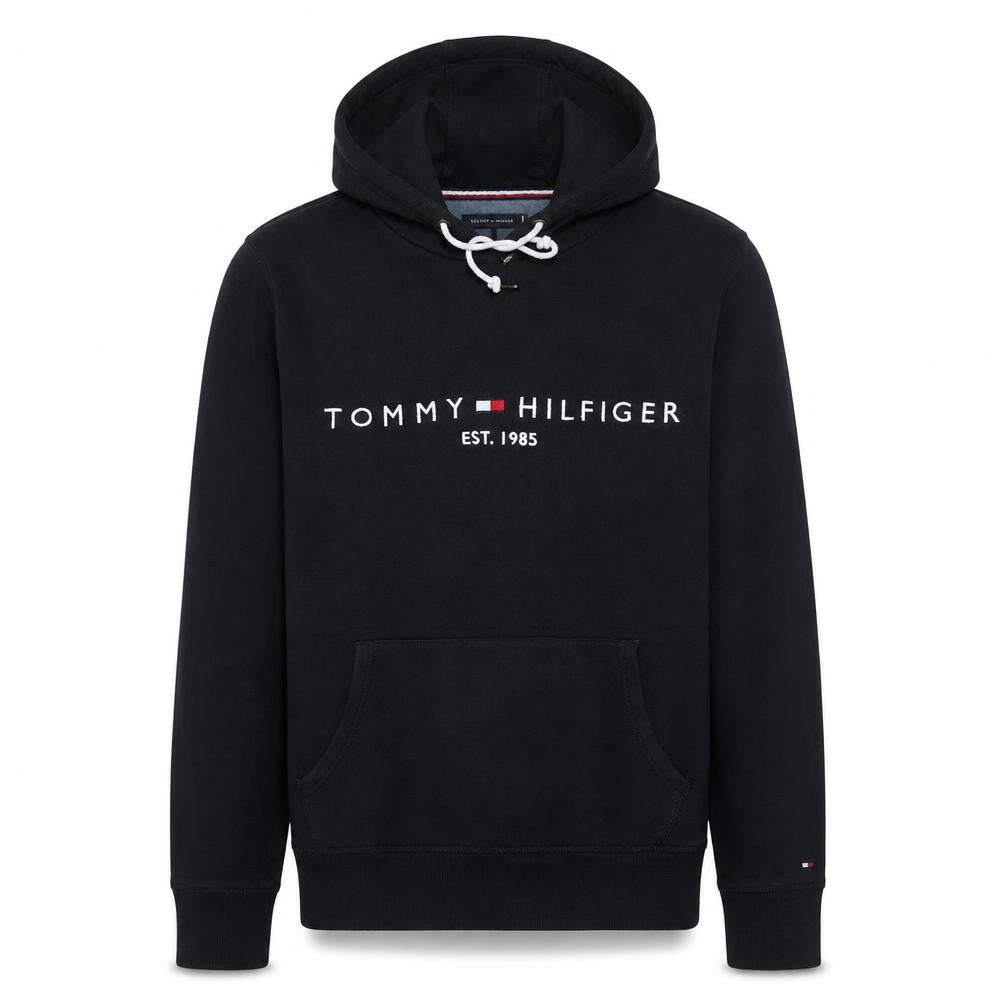 Tommy Hilfiger Men's Black Pullover Hoodie M Logo Embroidered Sweatshirt