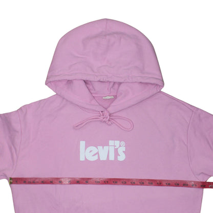 Levi's Women Pink Pullover Hoodie L Logo Cotton Casual Sweatshirt