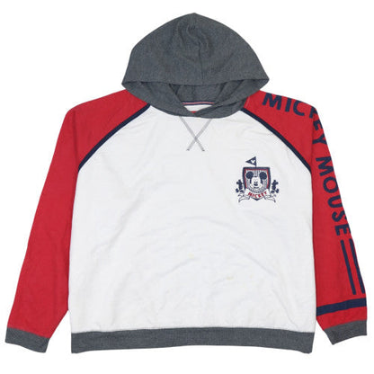 Disney Womens White Red Mickey Mouse Hoodie XL Raglan Pullover