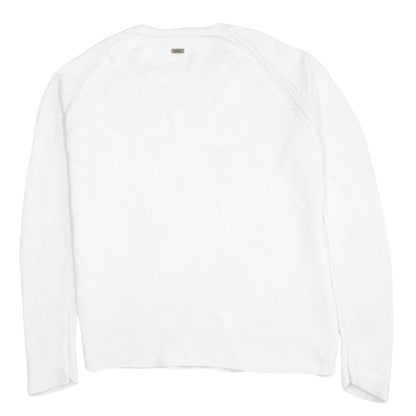 Barbour Womens White Cotton Crew Neck Jumper Size 12