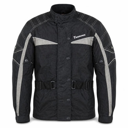 Front view of Polo Touring unisex black s motorcycle jacket waterproof belted