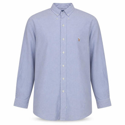 Ralph Lauren Men's Blue Cotton Band Collar Long Sleeve Shirt L