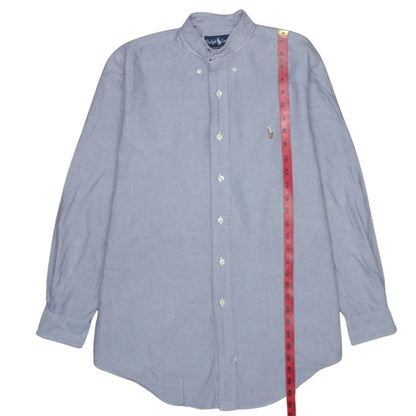 Ralph Lauren Men's Blue Cotton Band Collar Long Sleeve Shirt L