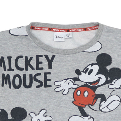 Disney Women Grey Mickey Mouse Print Pullover Sweatshirt L