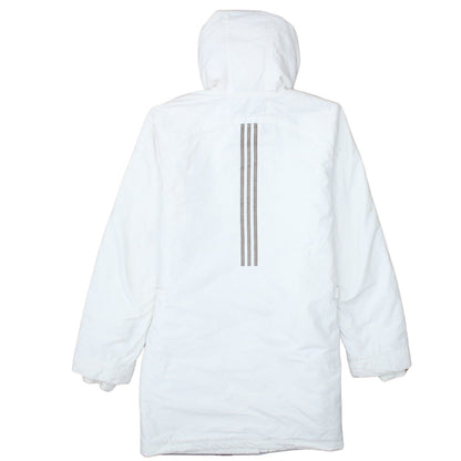 Adidas Womens White Parka Coat Size 12 Hooded Faux Fur Trim Long Winter Jacket