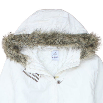 Adidas Womens White Parka Coat Size 12 Hooded Faux Fur Trim Long Winter Jacket