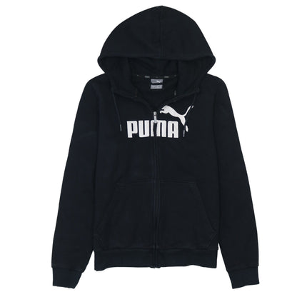 Puma Womens Black Full Zip Hoodie Size 14 Graphic Logo Sweatshirt